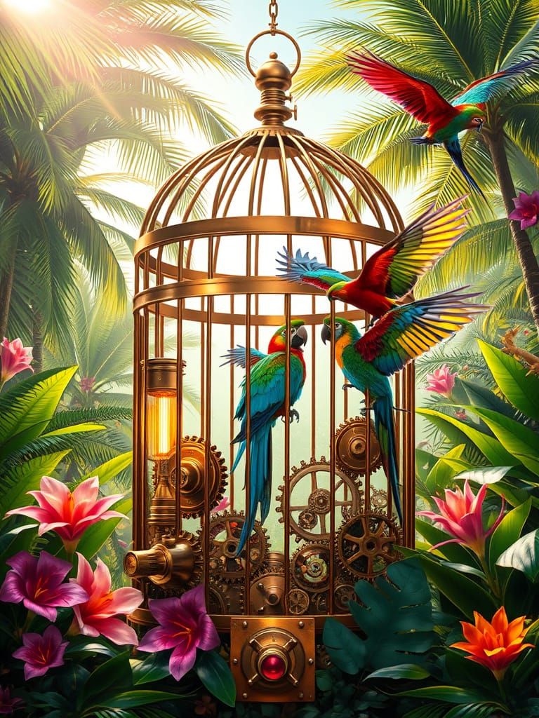 Steampunk Tropical Paradise with Clockwork Elements