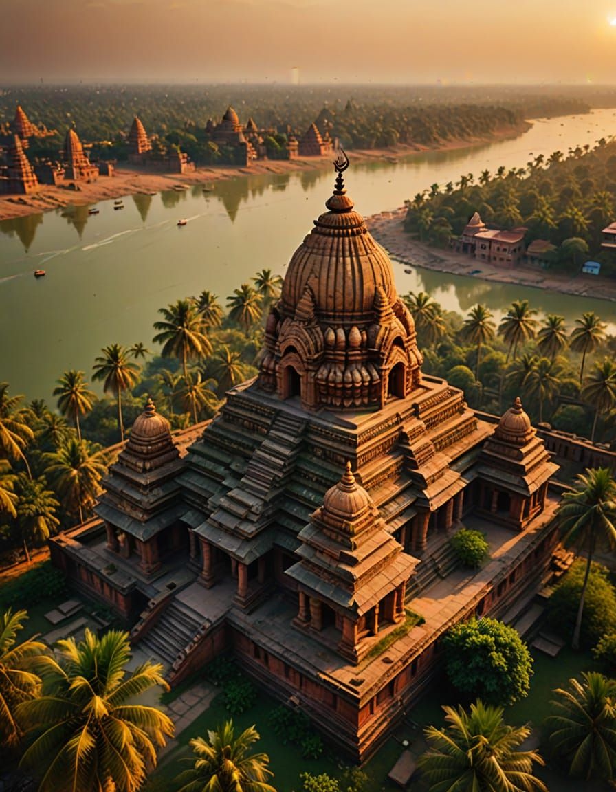 Surreal Aerial View of Sacred River Ganga at Dawn