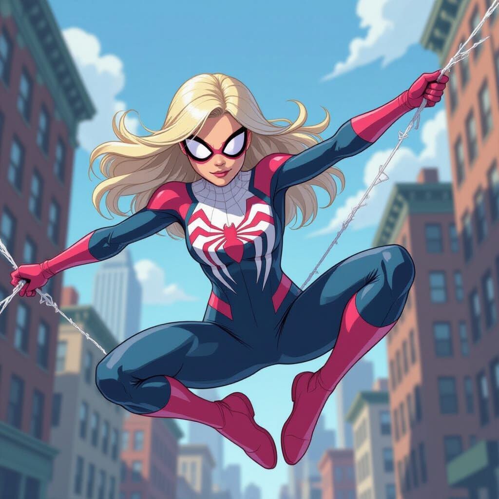 Ghost Spider Web-Slinging Through Manhattan Illustration