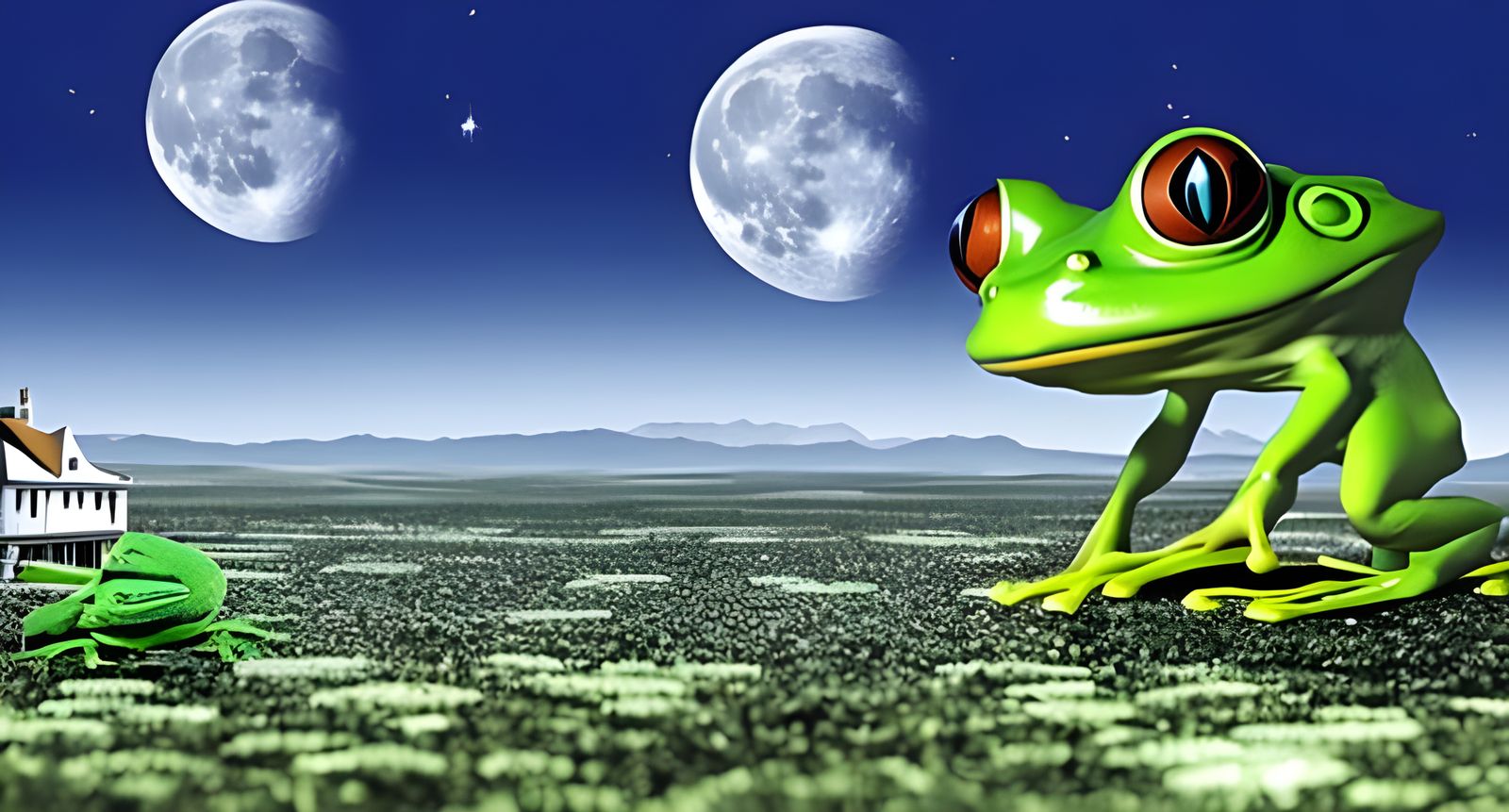 Lunar Cityscape with Frog