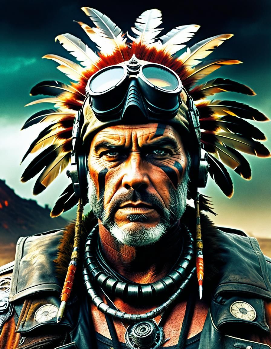 Dieselpunk Hunter Portrait in Post-Apocalyptic Wasteland