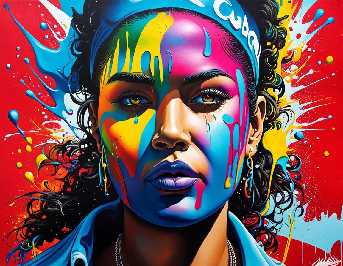 Cuban Woman with Cigar in Graffiti Street Art