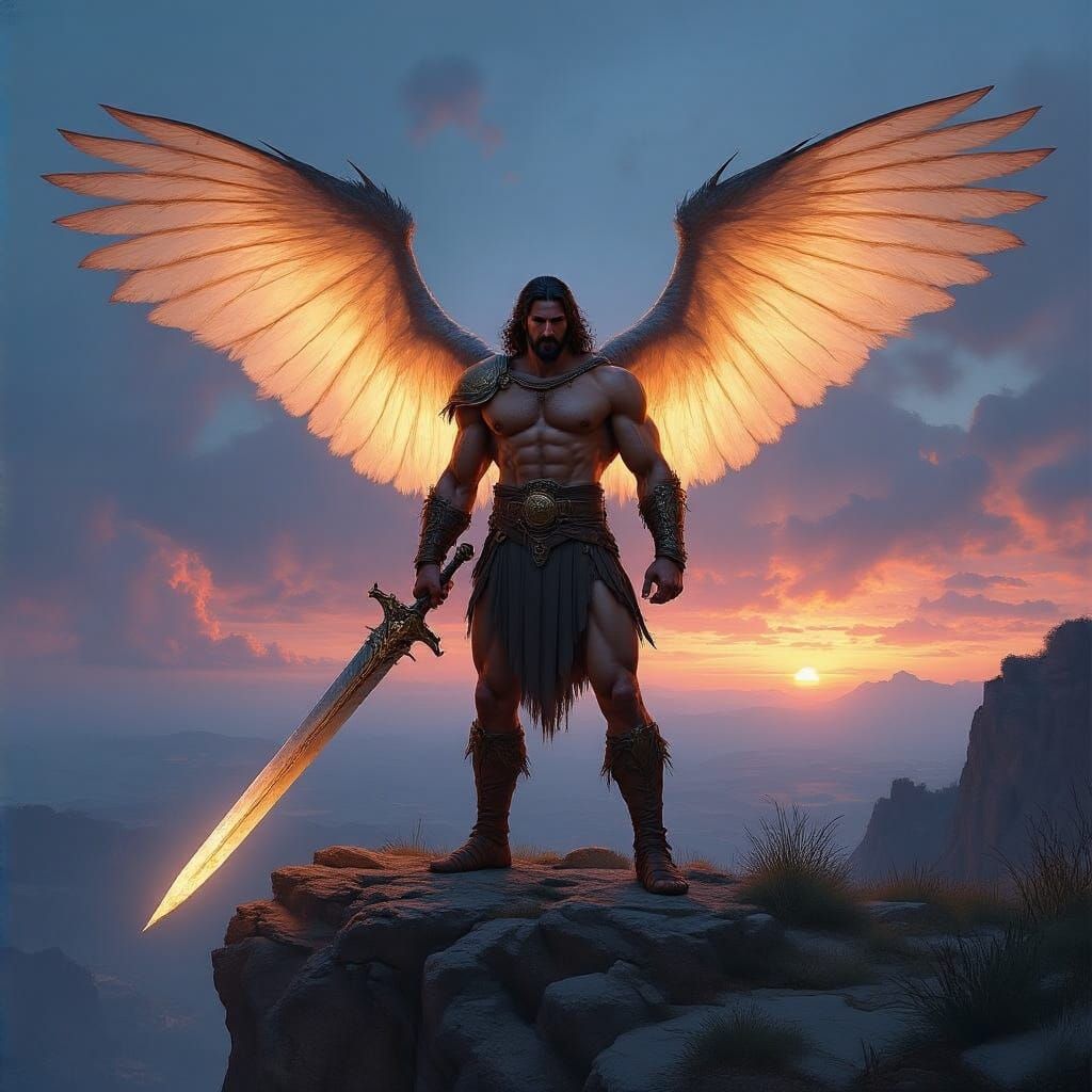 Surreal Illyrian Warrior Spreads Wings Against the Twilight ...