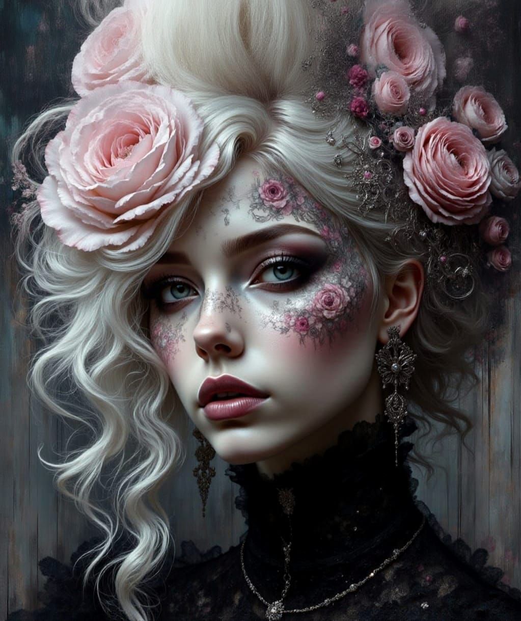 Gothic Rococo Man with White Curly Hair