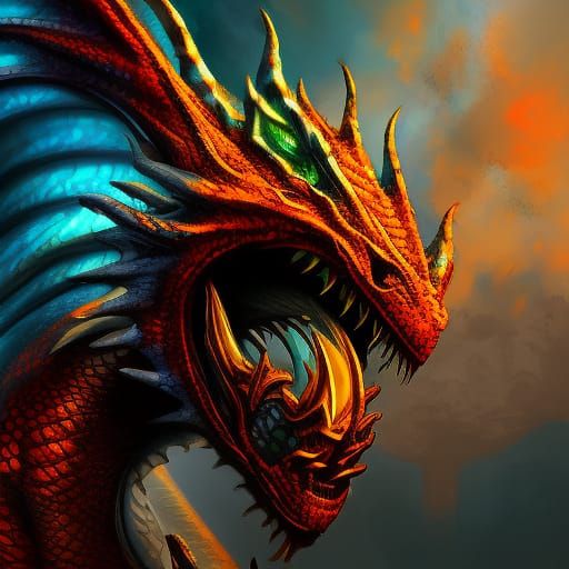 Dramatic Dragon Portrait in Colorful Splash Art