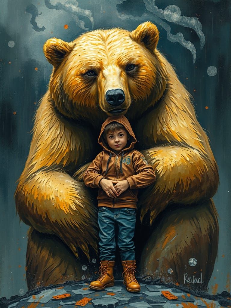 Golden Grizzly Protects Boy from Cosmic Storm