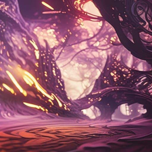 Purple Fire Portrait in Dark Room, Detailed Matte Painting