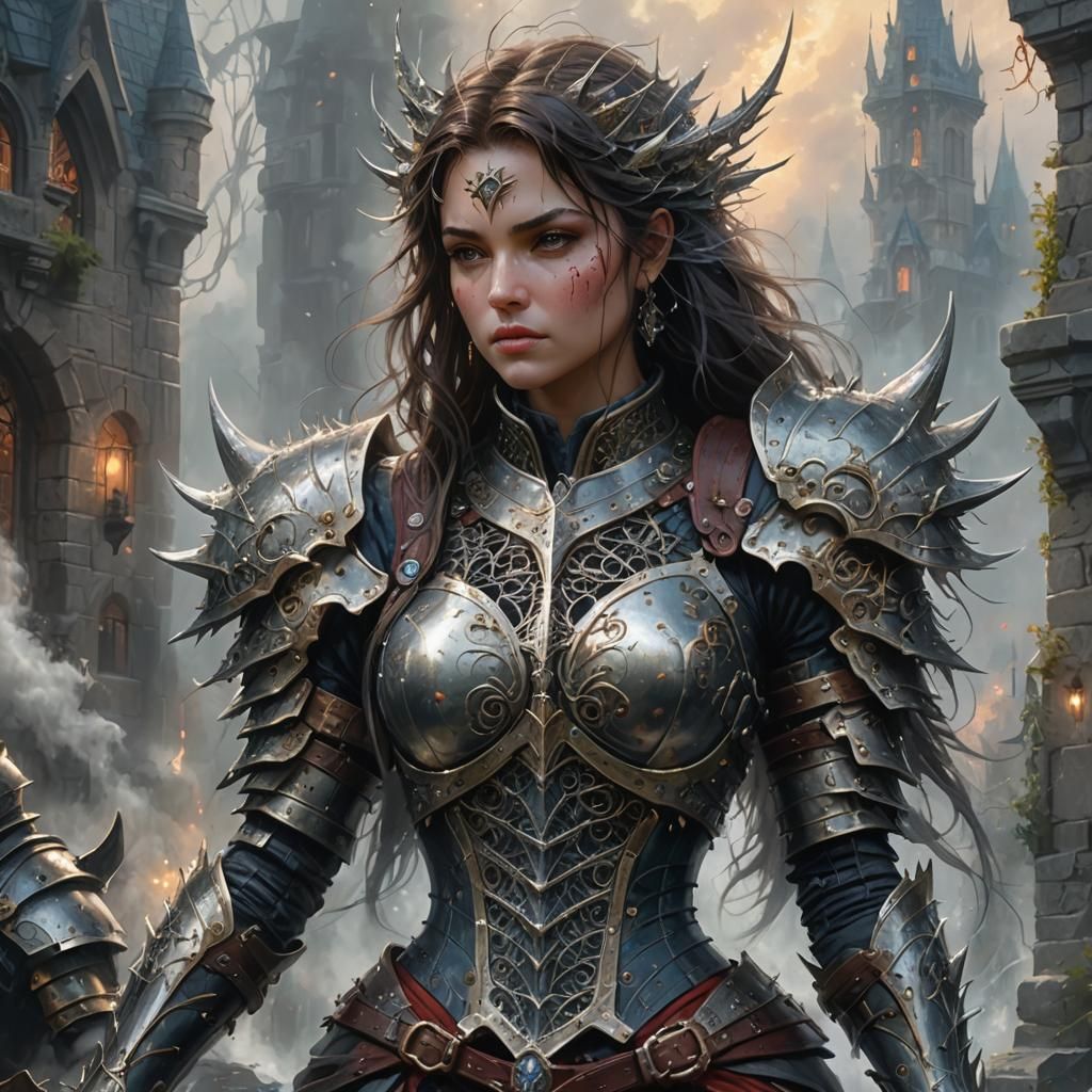 Spiked Female Fantasy Armor with Filigree Details