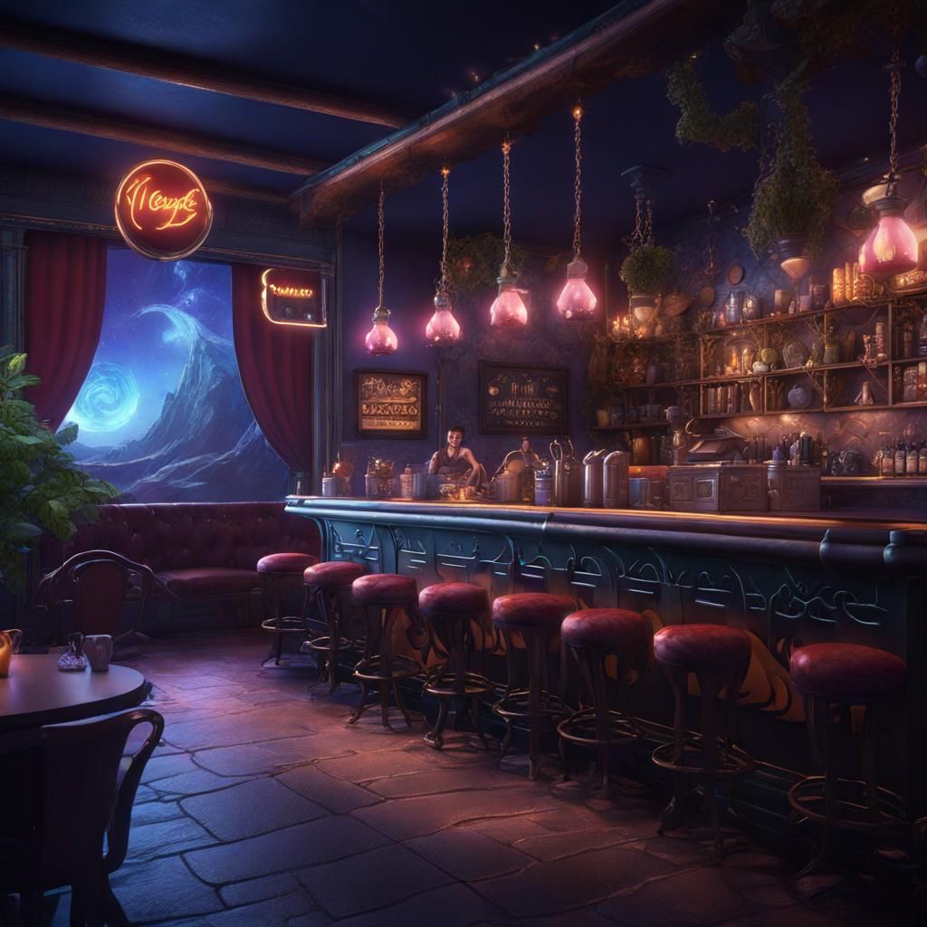 I LOVE NIGHT CAFE in Detailed Matte Painting Style