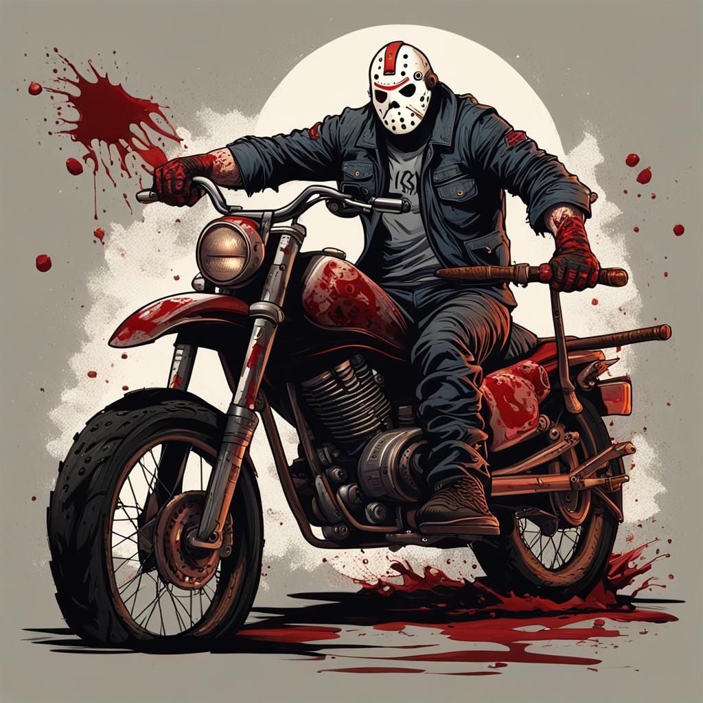 Jason Voorhees Rides Motorcycle Covered in Blood