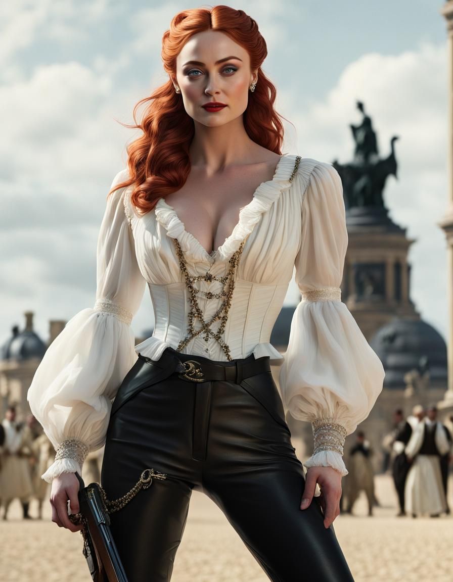Sophie Turner as a French Revolution Spy in Baroque Style