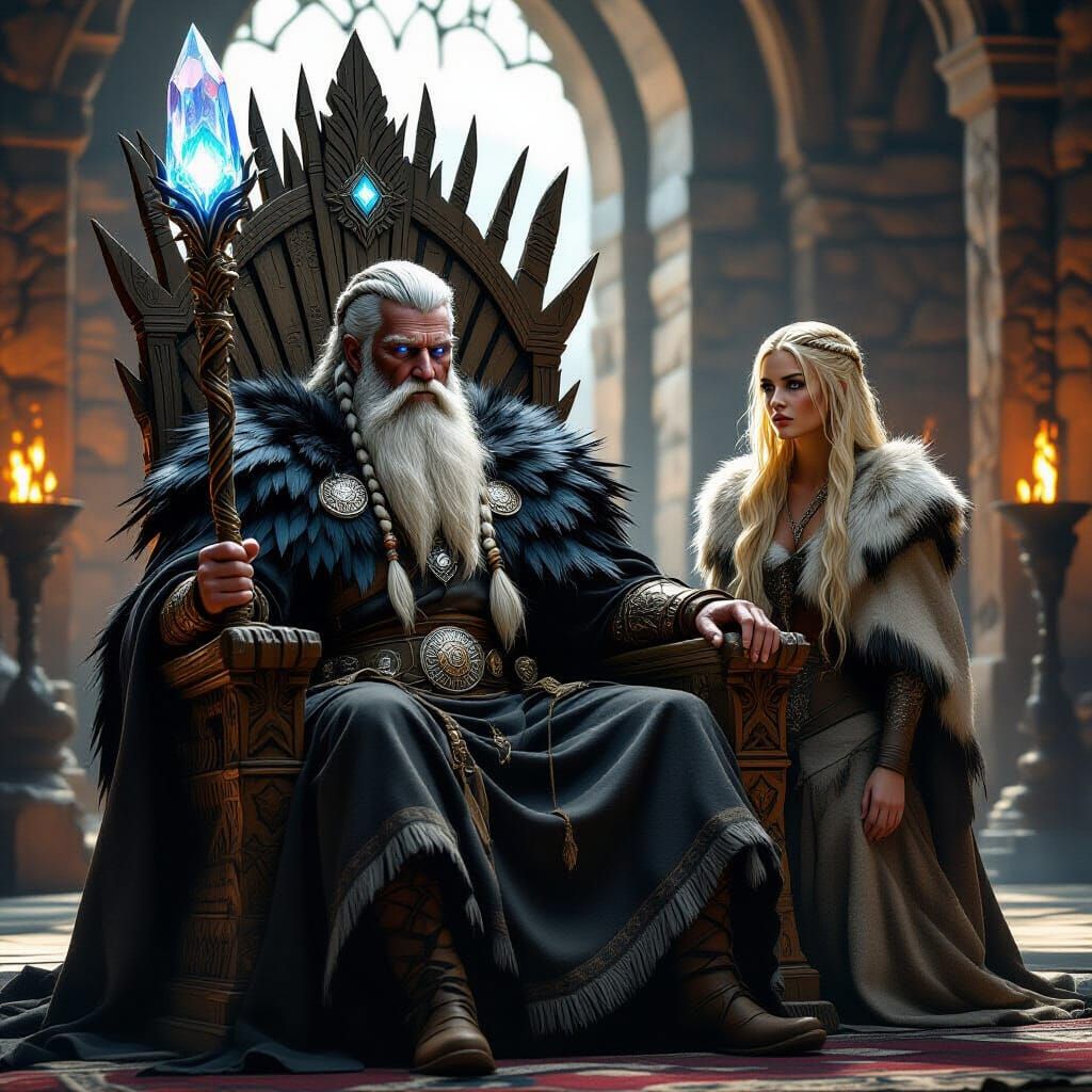 Viking Elder on Bone Throne in Grand Hall