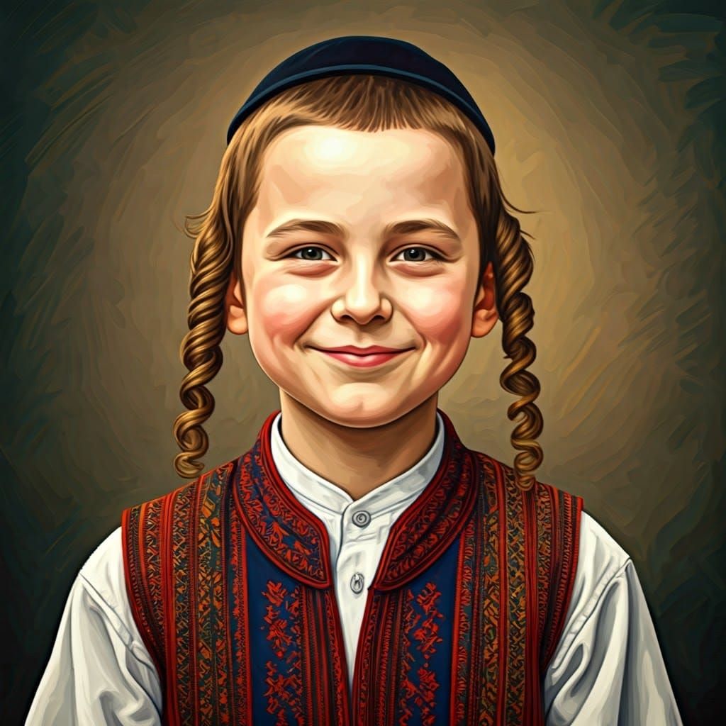 Ultra-Orthodox Boy with Payot and Vibrant Shirt