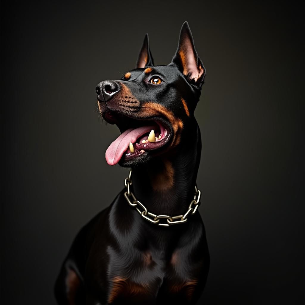 Menacing Doberman with Chain in Cinematic Dark Setting