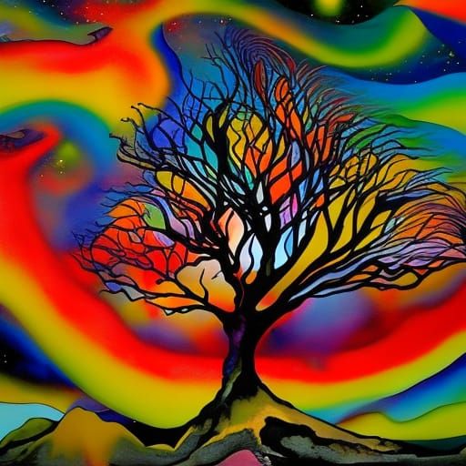 Infernal Dream Tree in Alcohol Inks Style
