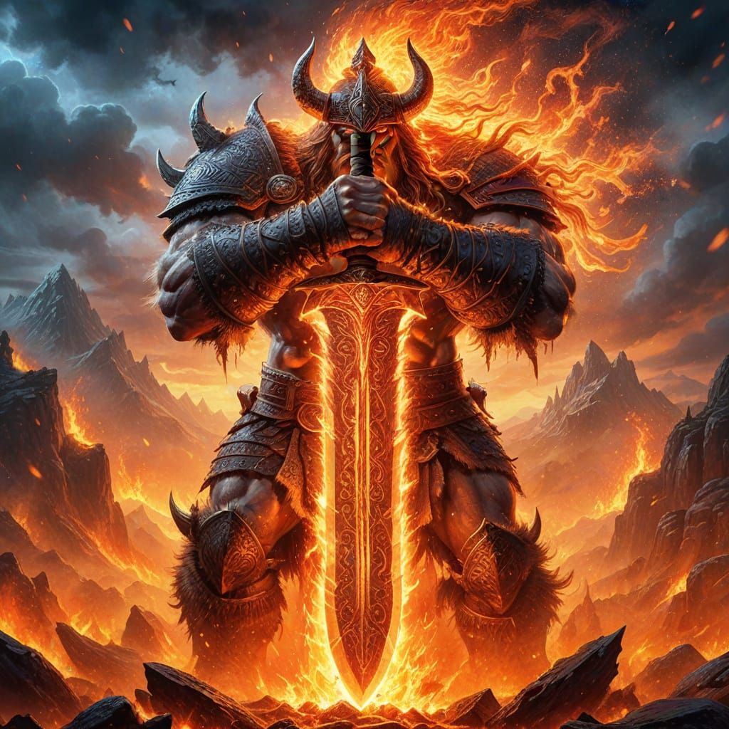 Fiery Viking Sword of Conan in Fantasy Art