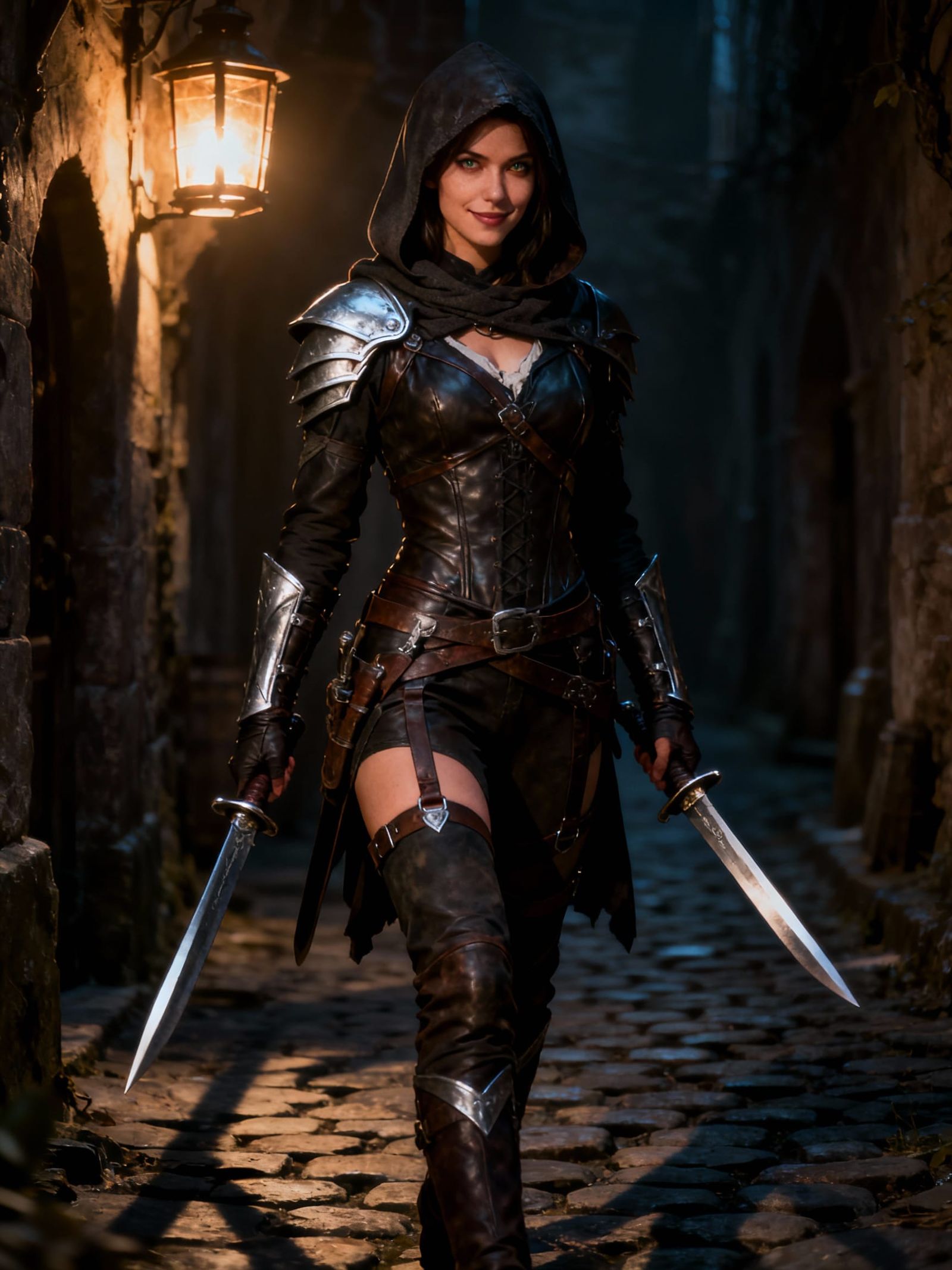 Beautiful Female Rogue in Medieval Fantasy Armor
