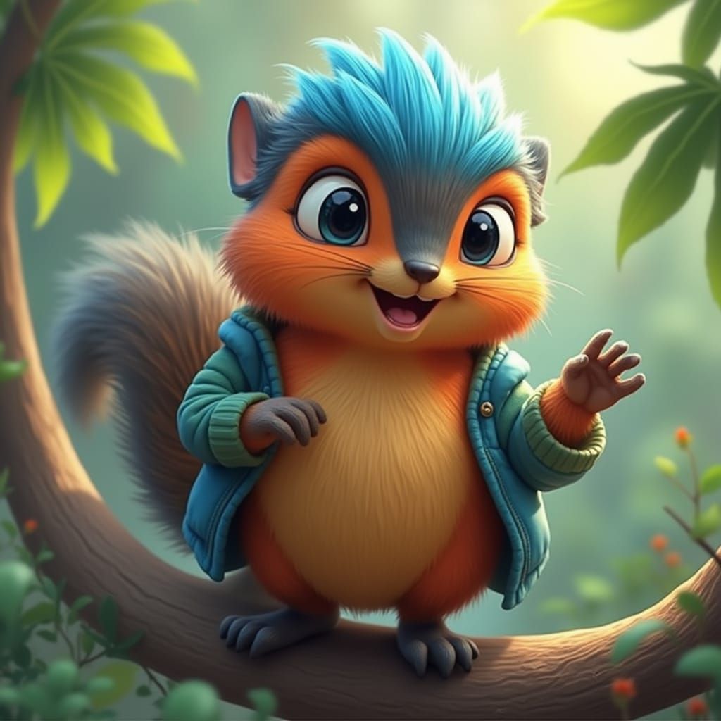Playful Squirrel in Vibrant Attire: Anime 3D Art