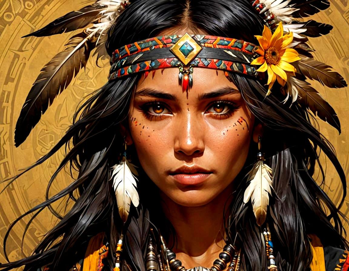 Native American Outlaw Portrait in Hyperdetailed Style