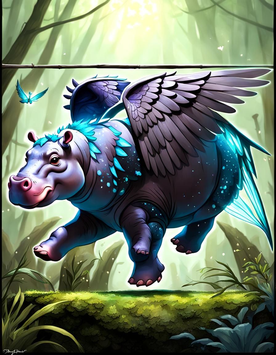 Winged Forest Hippo: A Whimsical AI Creation