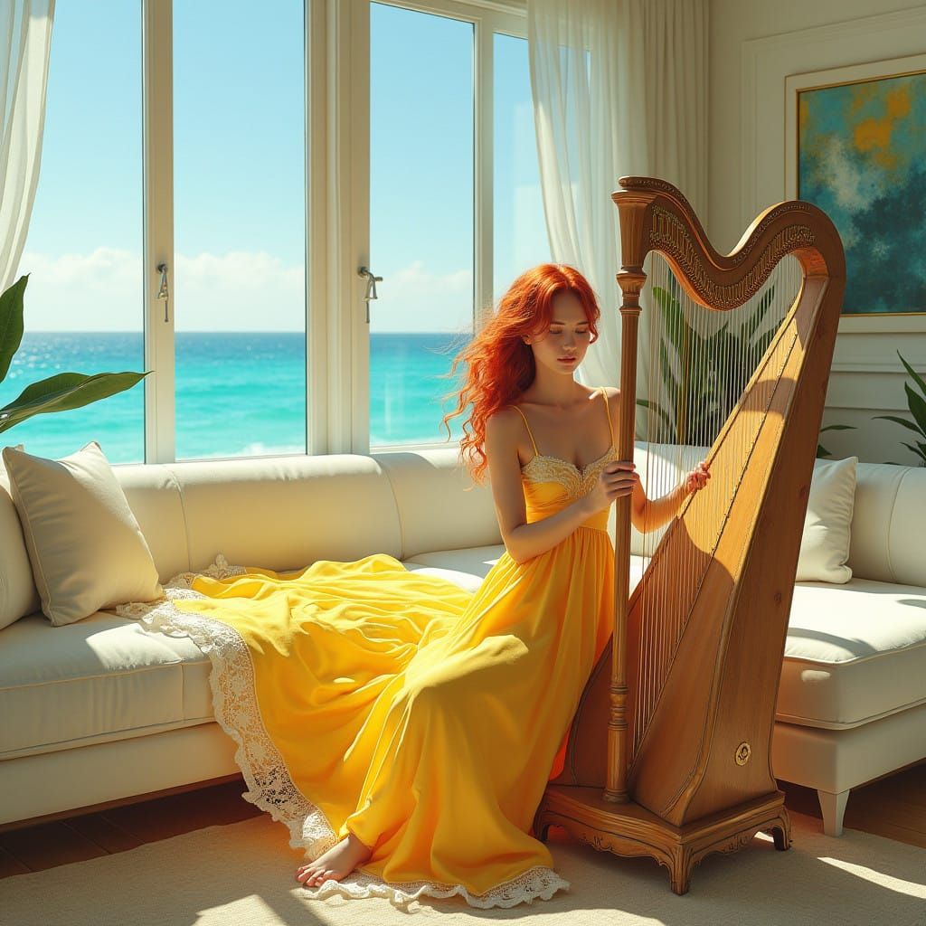 Ethereal Musician Amidst Coastal Elegance