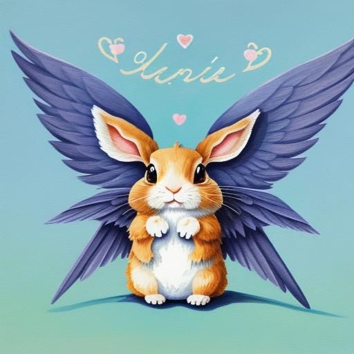 Whimsical Rabbit with Wings in Gouache Style