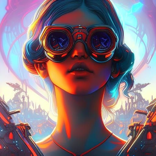 Post-Apocalyptic Girl with Glasses in Psychedelic Art Style