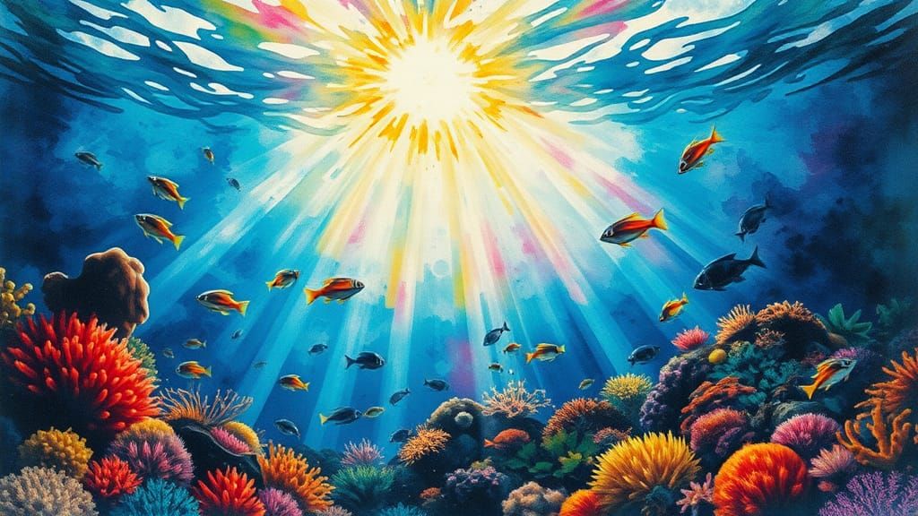 Vibrant Coral Reef in Watercolor and Ink