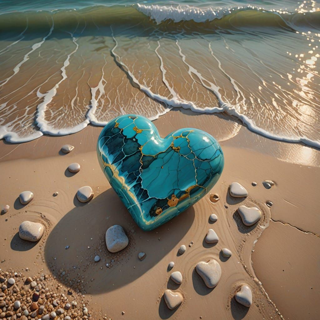 Seaside Heart Stone in Glowing Turquoise Hues