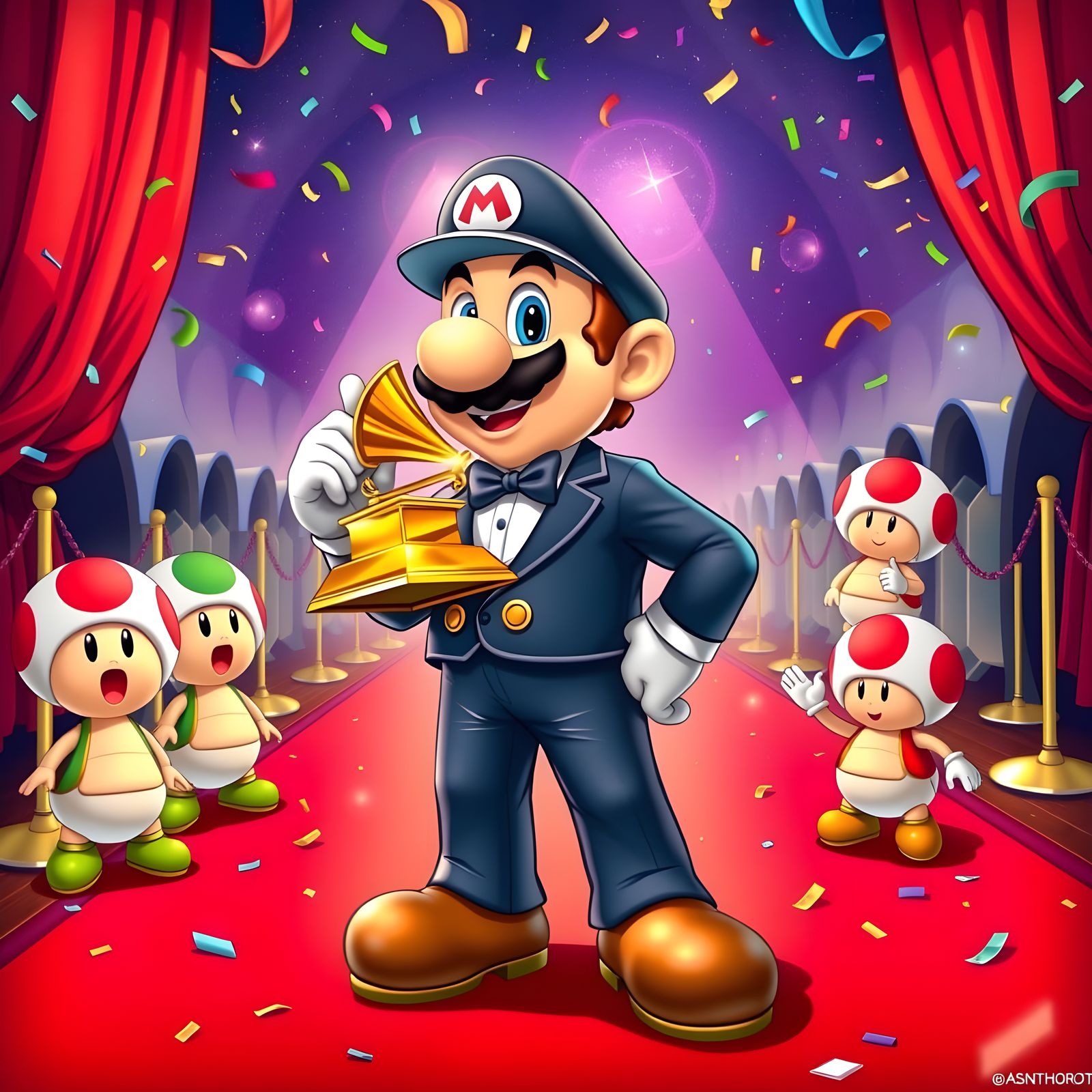 Mario Takes the Grammy in Vibrant Whimsy