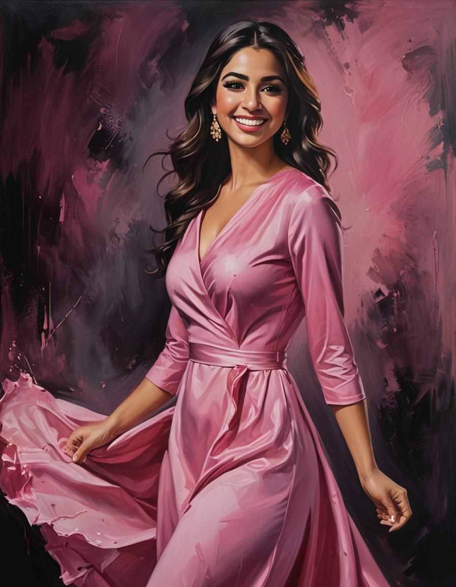 Beautiful Woman in Pink Dress: Digital Oil Painting