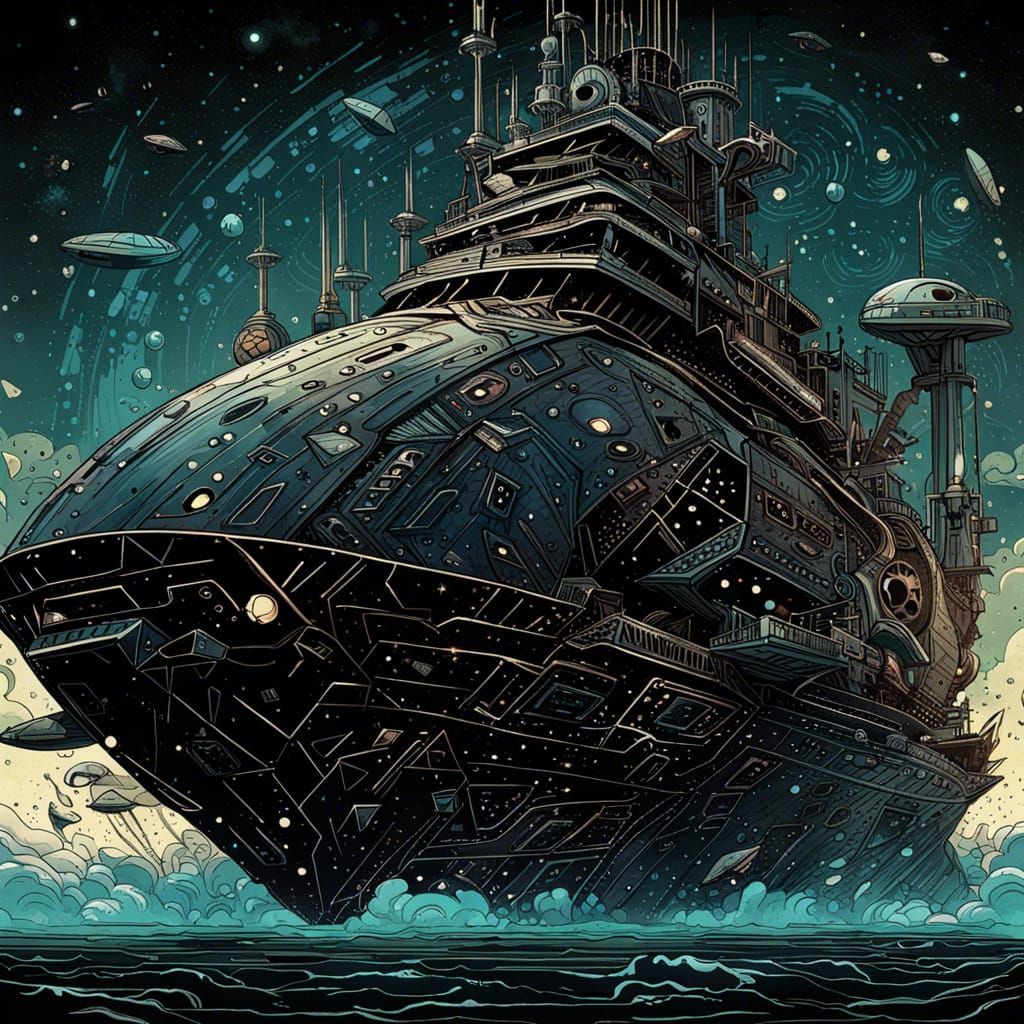 Hyperrealistic Alien Ship in Digital Splash Art