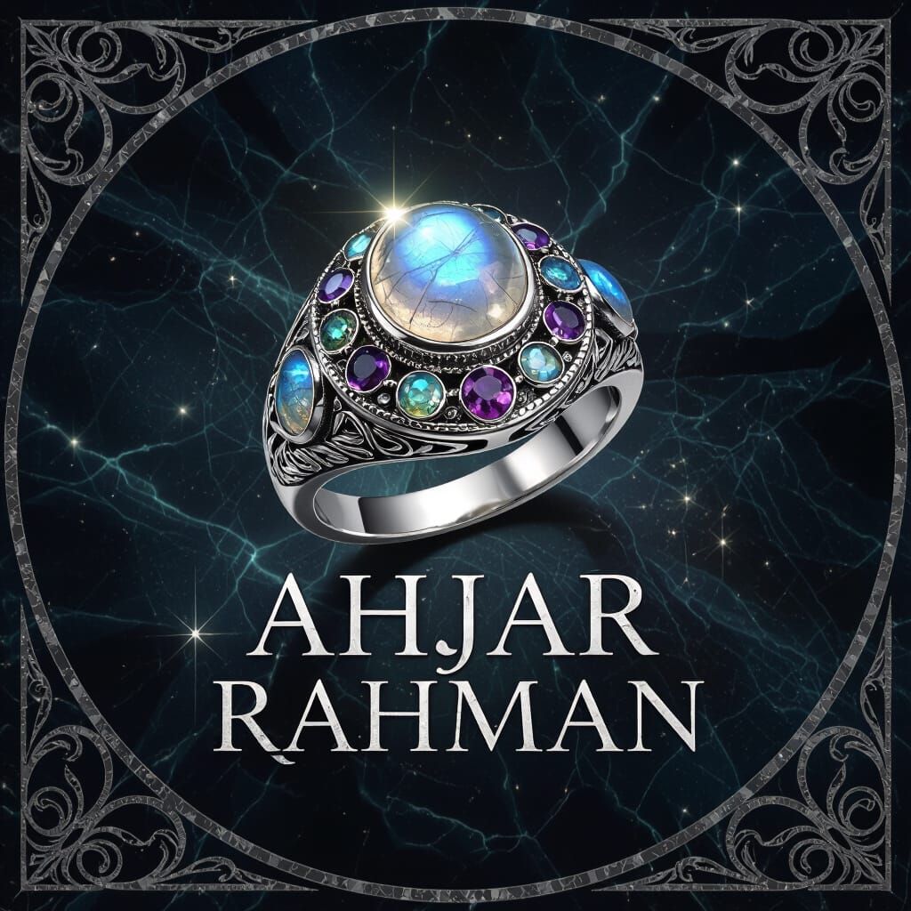 Elegant Silver Ring Logo with Gemstones for Ahjar Rahman