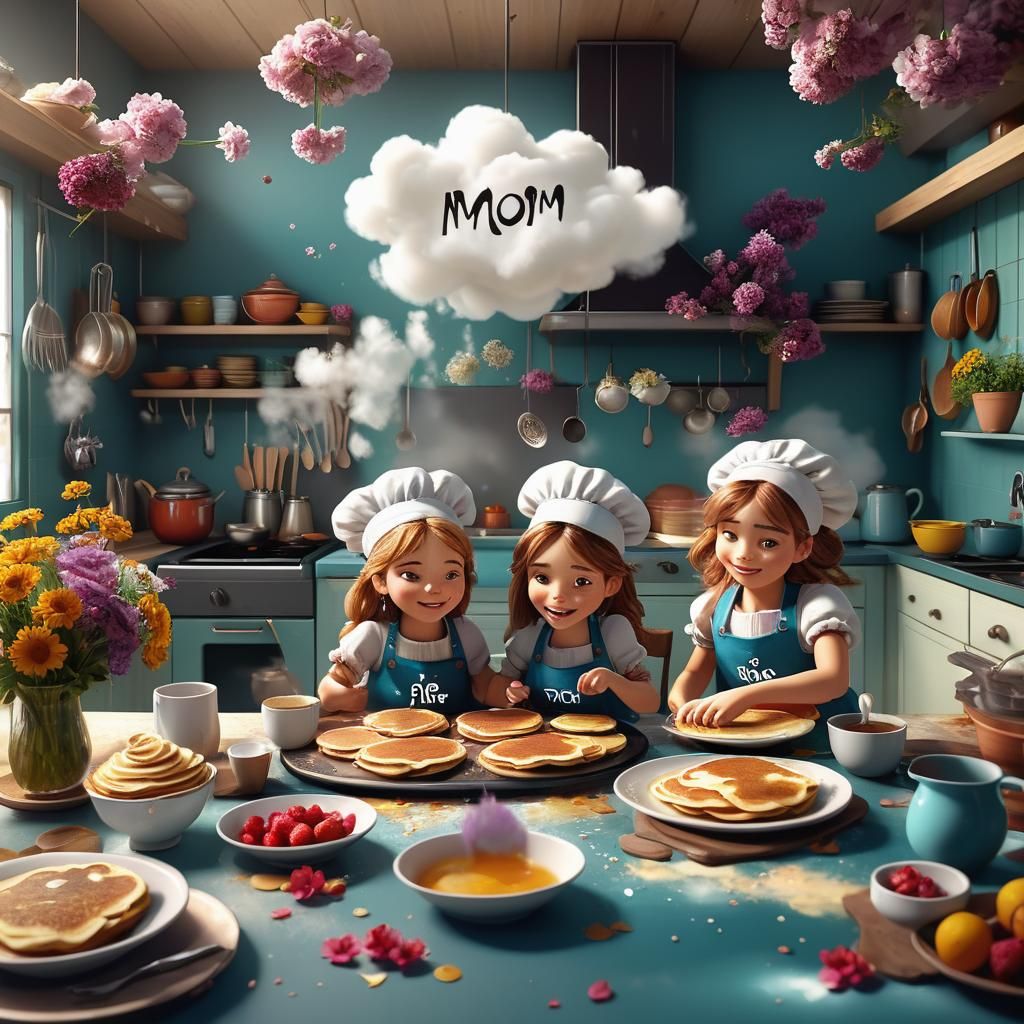 Girls Making Pancakes: Detailed Matte Painting