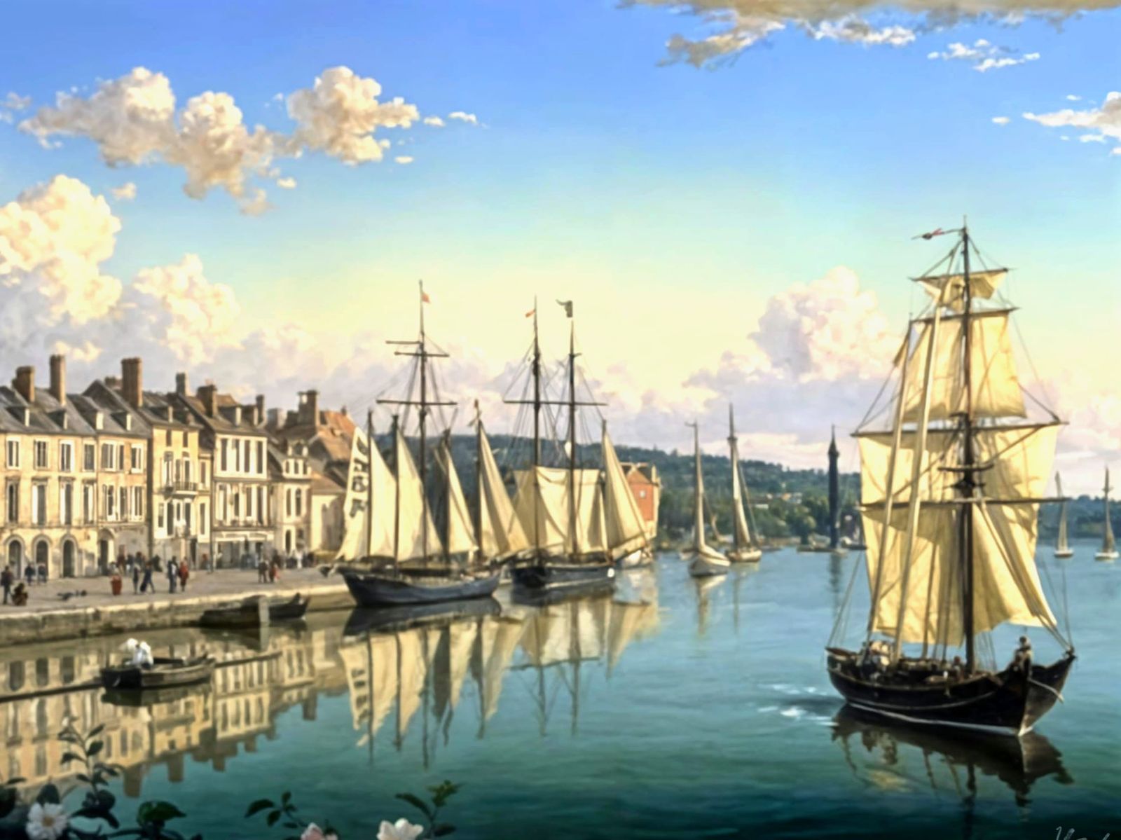 Bordeaux Harbor Scene in Impressionist Style