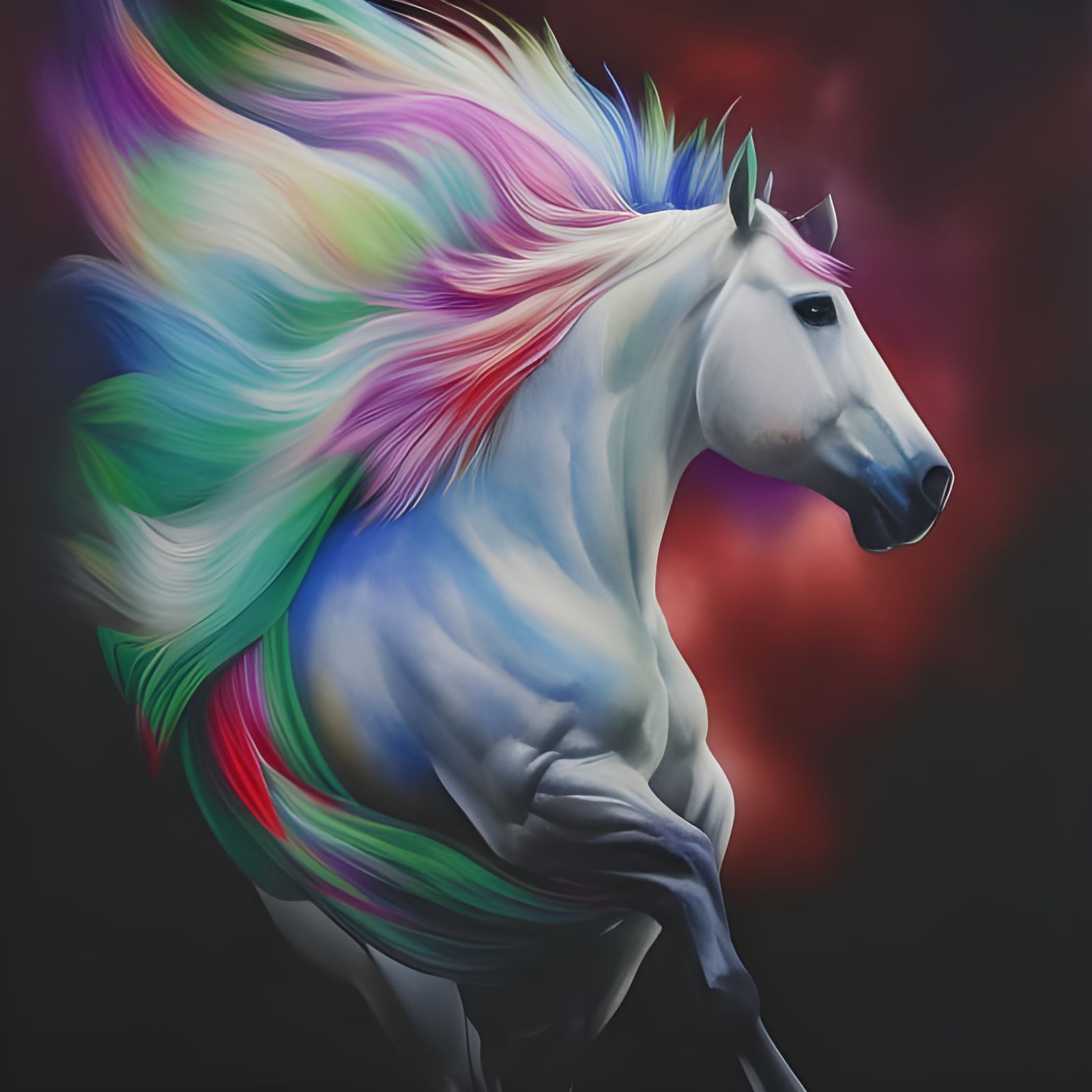 Hyperrealistic Watercolor Portrait of White Horse