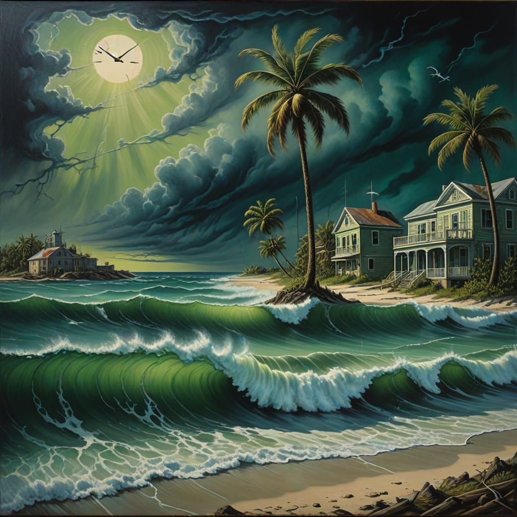 Surreal Hurricane Devastates Florida Keys Oil Painting
