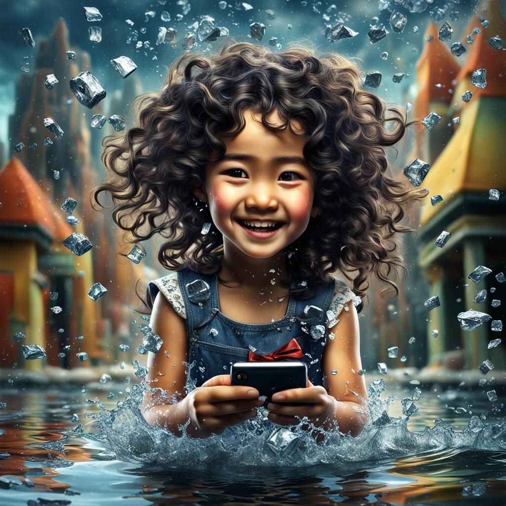 Malay Girl Emerges from Phone: 3D Rendered Art