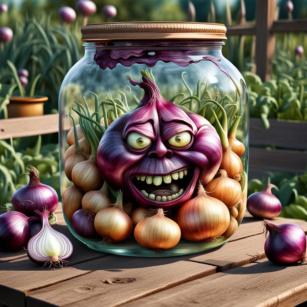Horrified Onions Trapped in Glass Jar