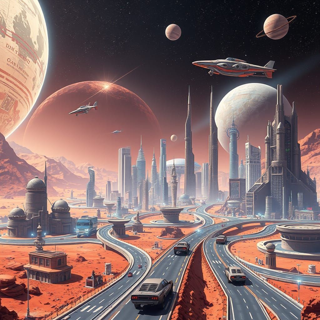 Martian Metropolis in 2125 Futuristic Cityscape