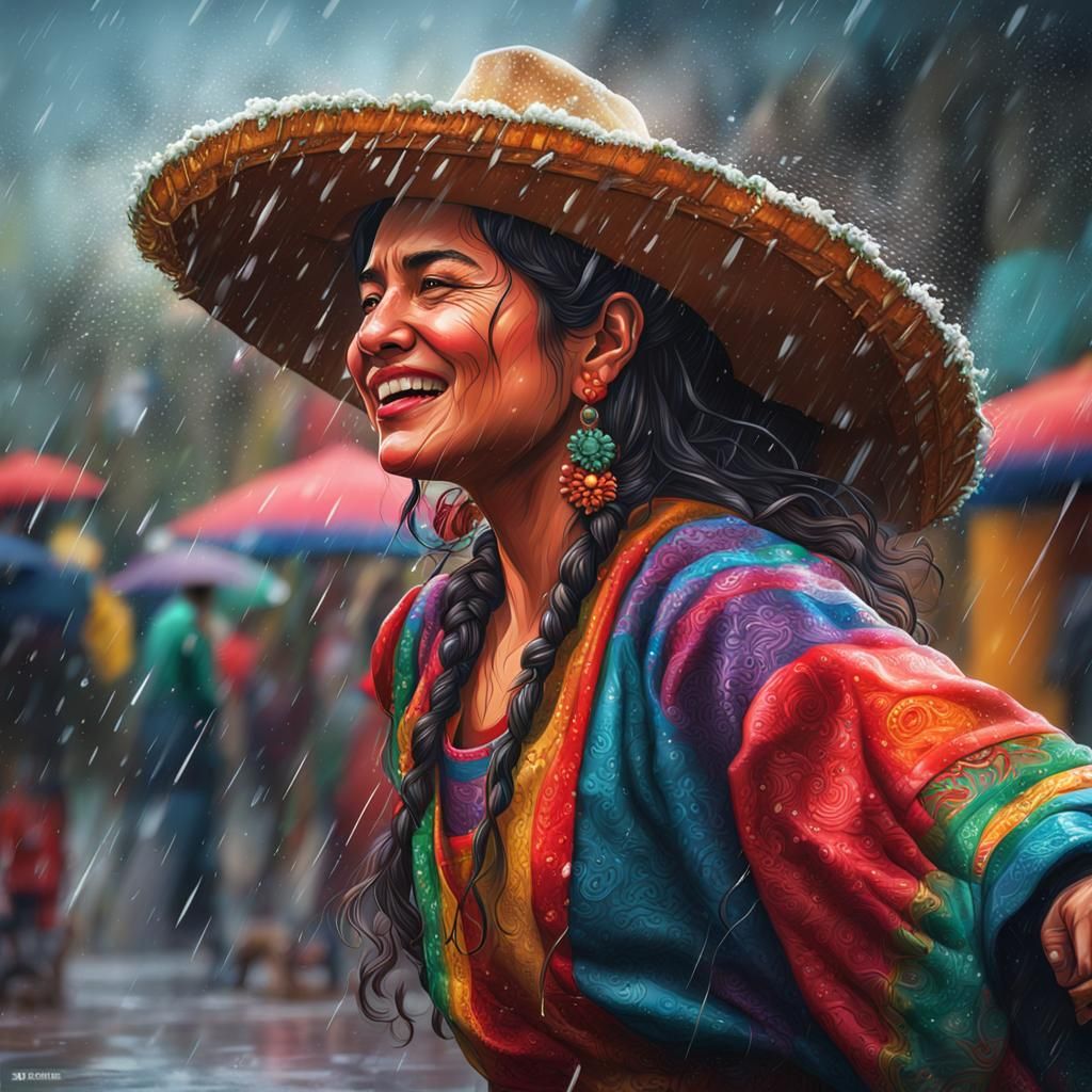 Mexican Woman Dances in Winter Rain: Splash Art