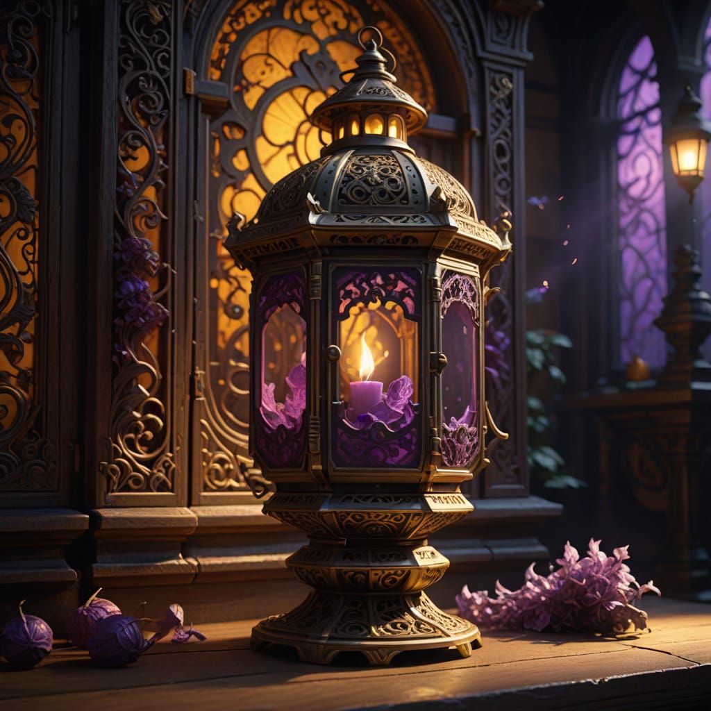 Baroque Masterpiece: Ornate Lantern in Swirling Gases