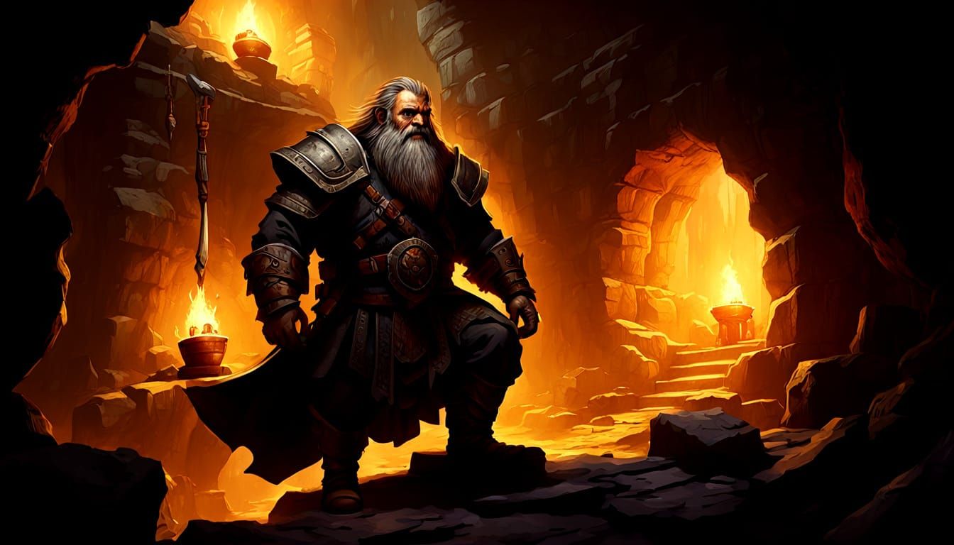 Dwarves Working in a Dark Mine: Fantasy Art