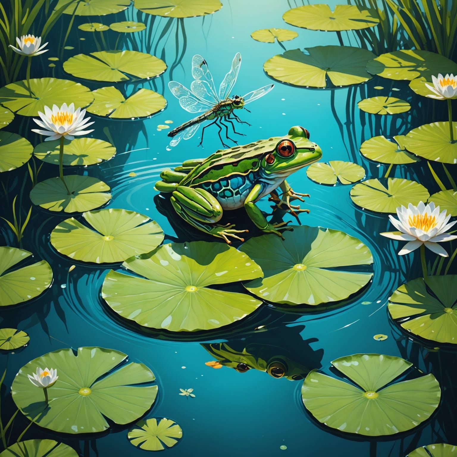 Frog and Dragonfly Double Exposure in Macro Style