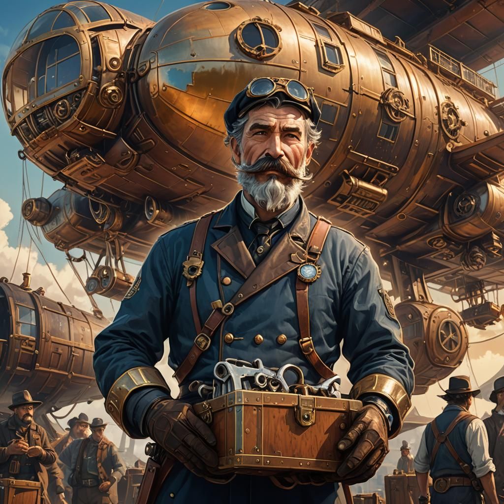 Steampunk Mechanic and Airship Concept Art