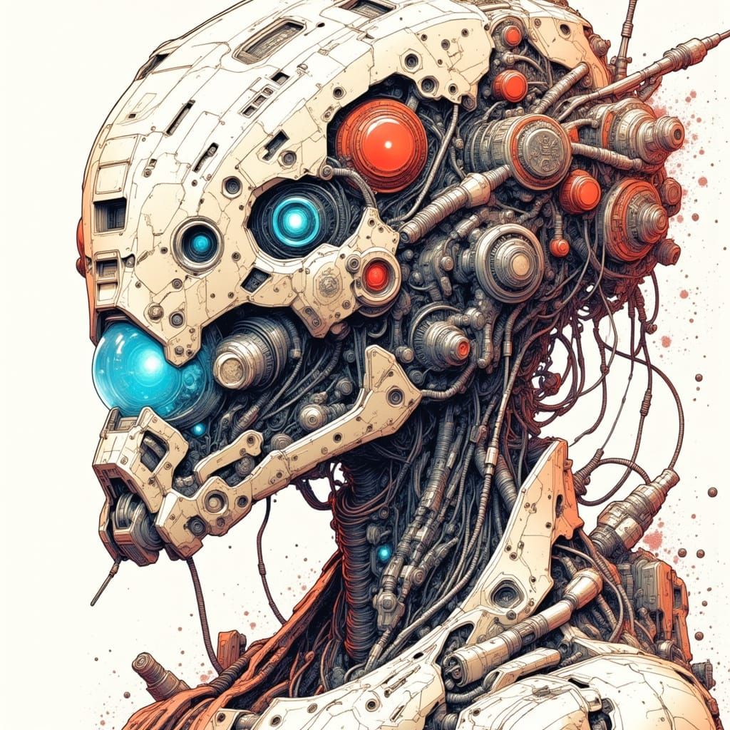 Hyperdetailed Robot God Comic Book Art in Watercolor