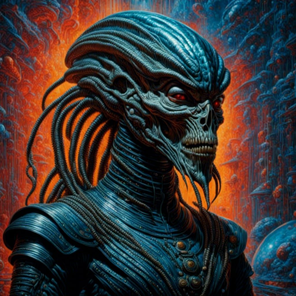 The predator alien in a cyberpunk war, space, ooze, slime, <lora:Alienbiopunk:1.0> <lora:Klingons:1.0> <lora:Pop Surreal...