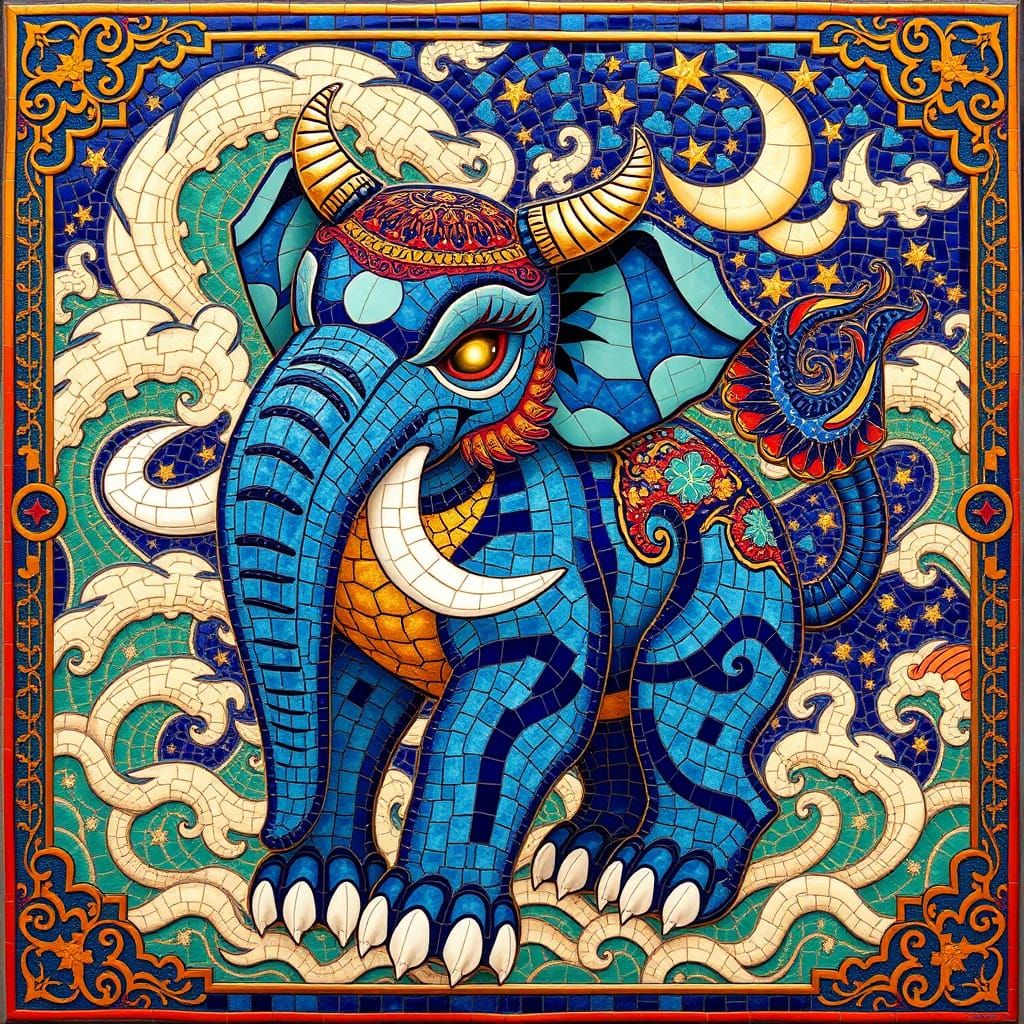 Majestic Baku in Vibrant Mosaic Artwork