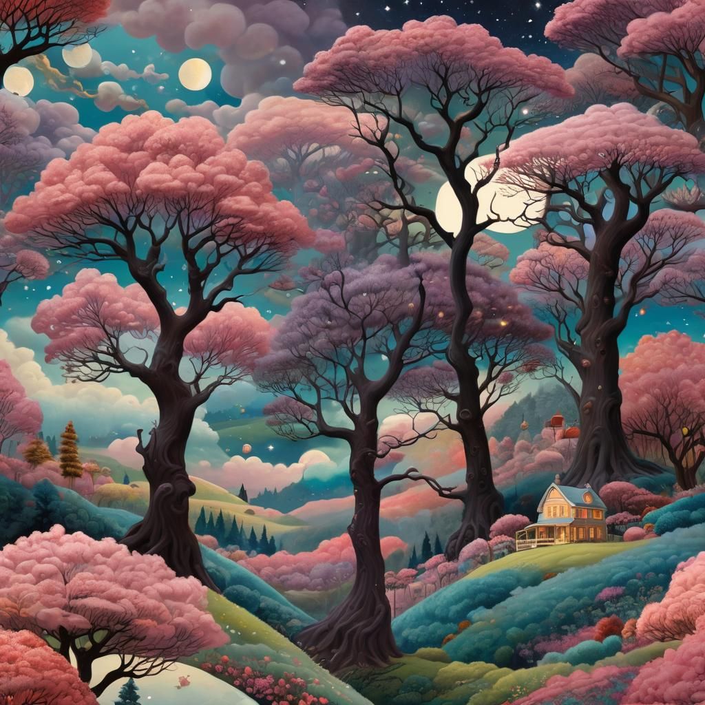Dreamy Starry Landscape in Pop Surrealist Style