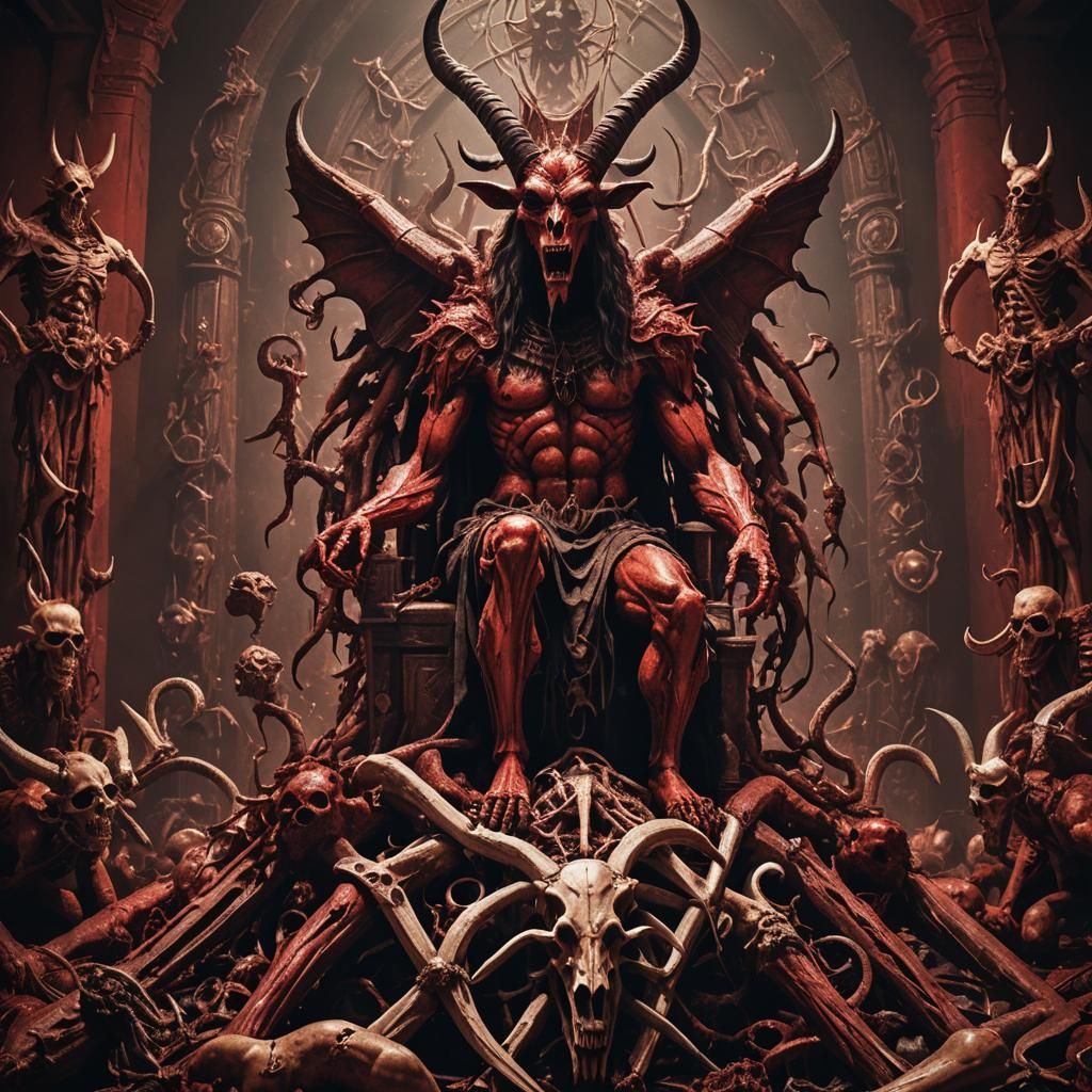 Horrific Meat Baphomet on Bone Throne